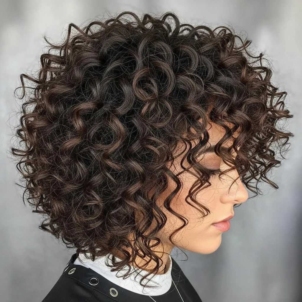 Asymmetrical Curly Bob