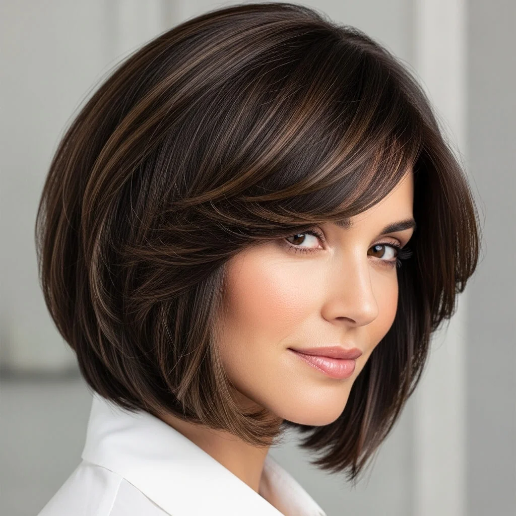 12. Layered Graduated Bob with Side Bangs