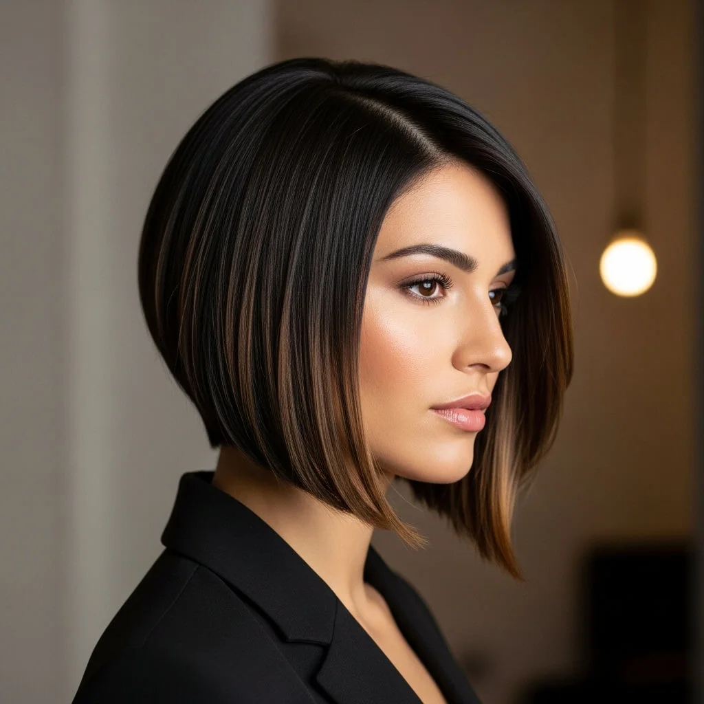21. Sleek Stacked Graduated Bob with Highlights