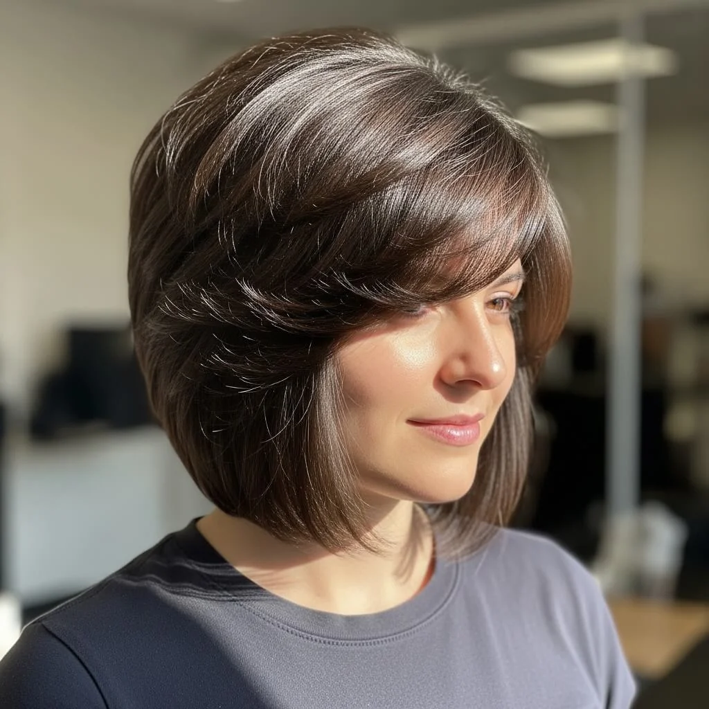 22. Layered Graduated Bob with Side-Swept Fringe