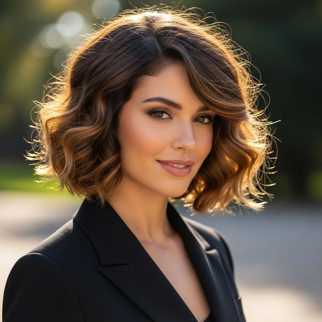 24. Curly Graduated Bob with Highlights