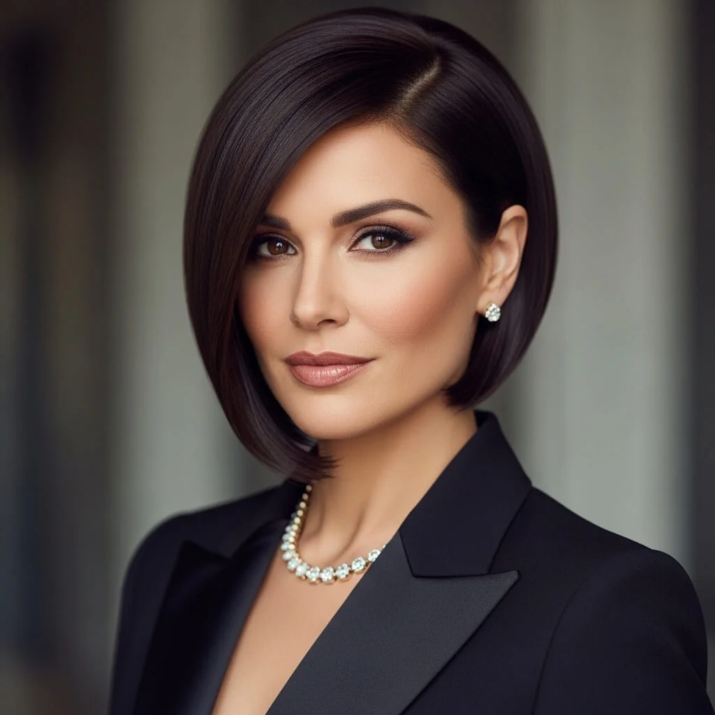 27. Sleek Graduated Bob with Side Layering