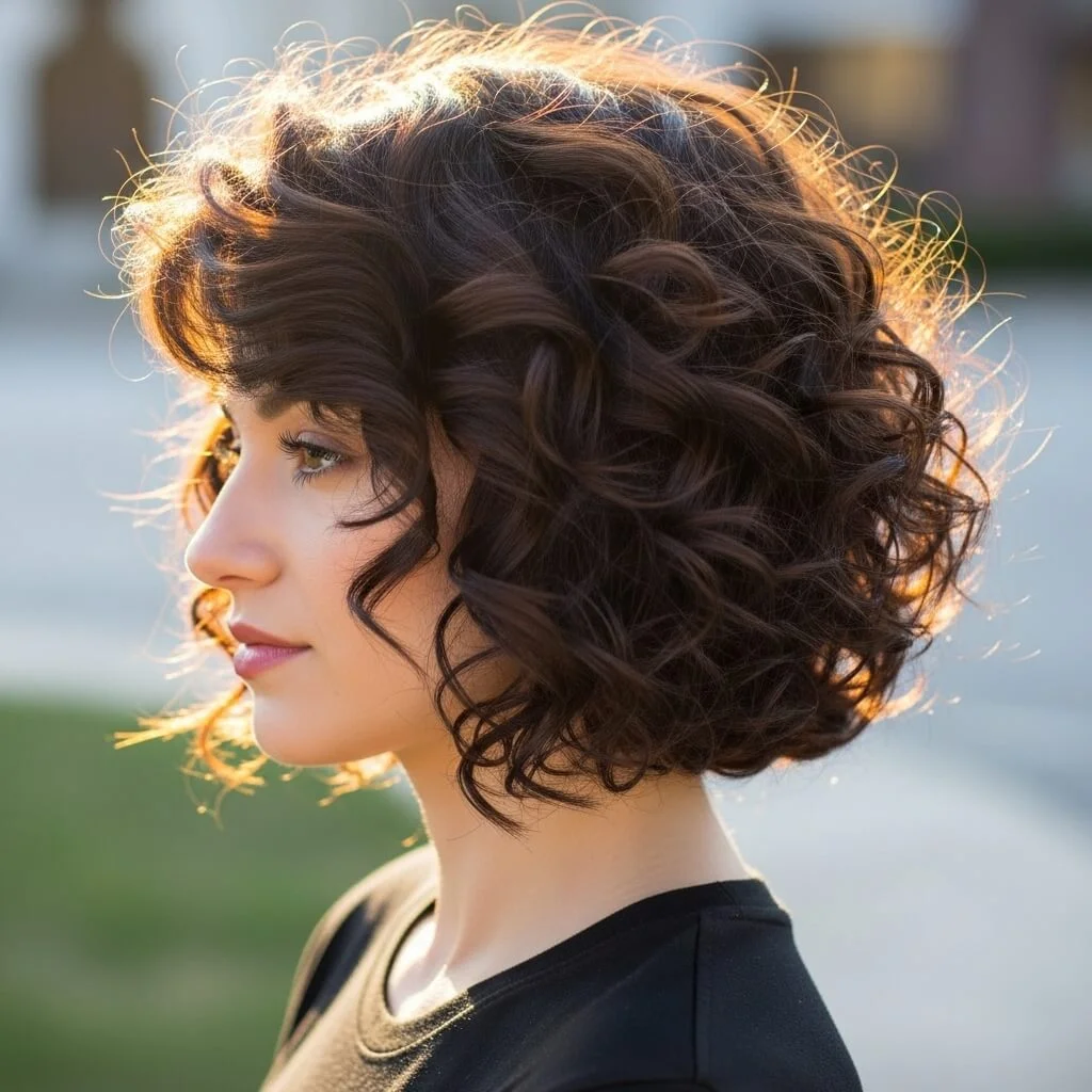 28. Curly Angled Graduated Bob