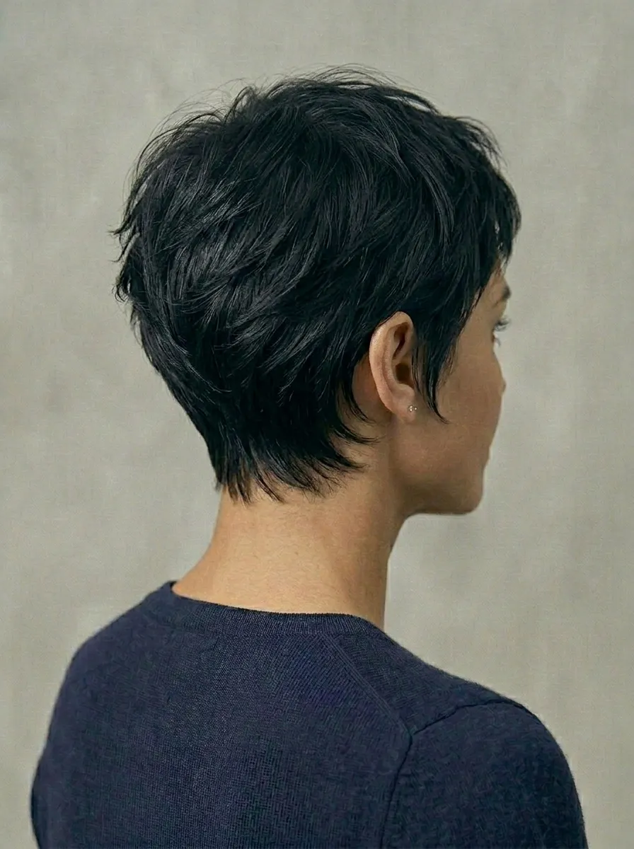 Sleek Black Pixie With Boxy Silhouette