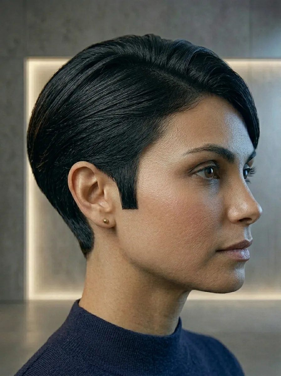 Structured Black Pixie With Side Precision