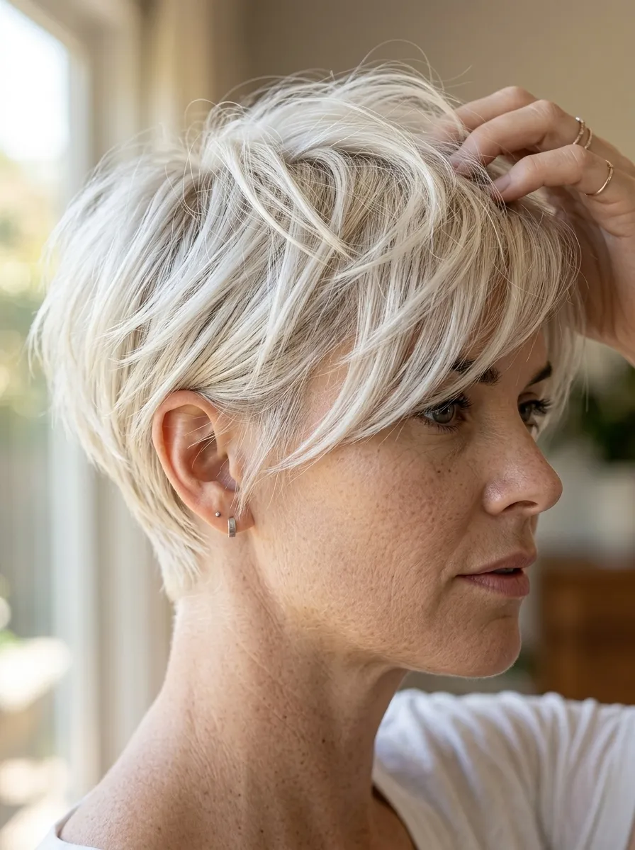 Tousled Platinum Pixie with Side Sweep