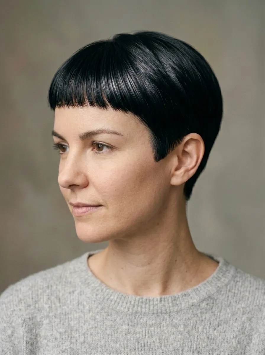 Sharp Black Pixie With Micro Fringe