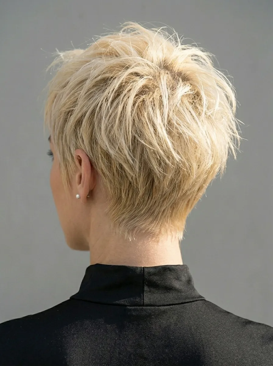 Bright Blonde Pixie with Tapered Neck