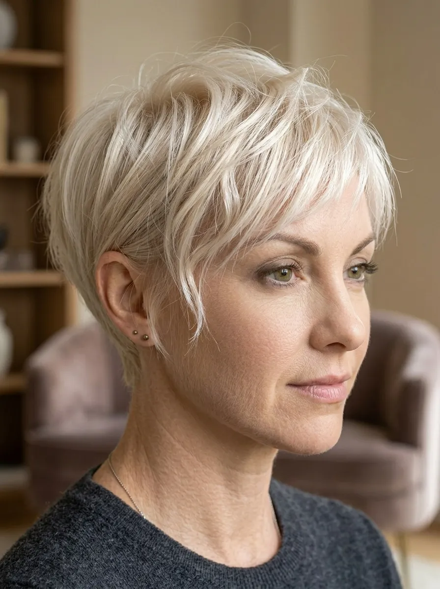 Tousled Blonde Pixie with Longer Layers