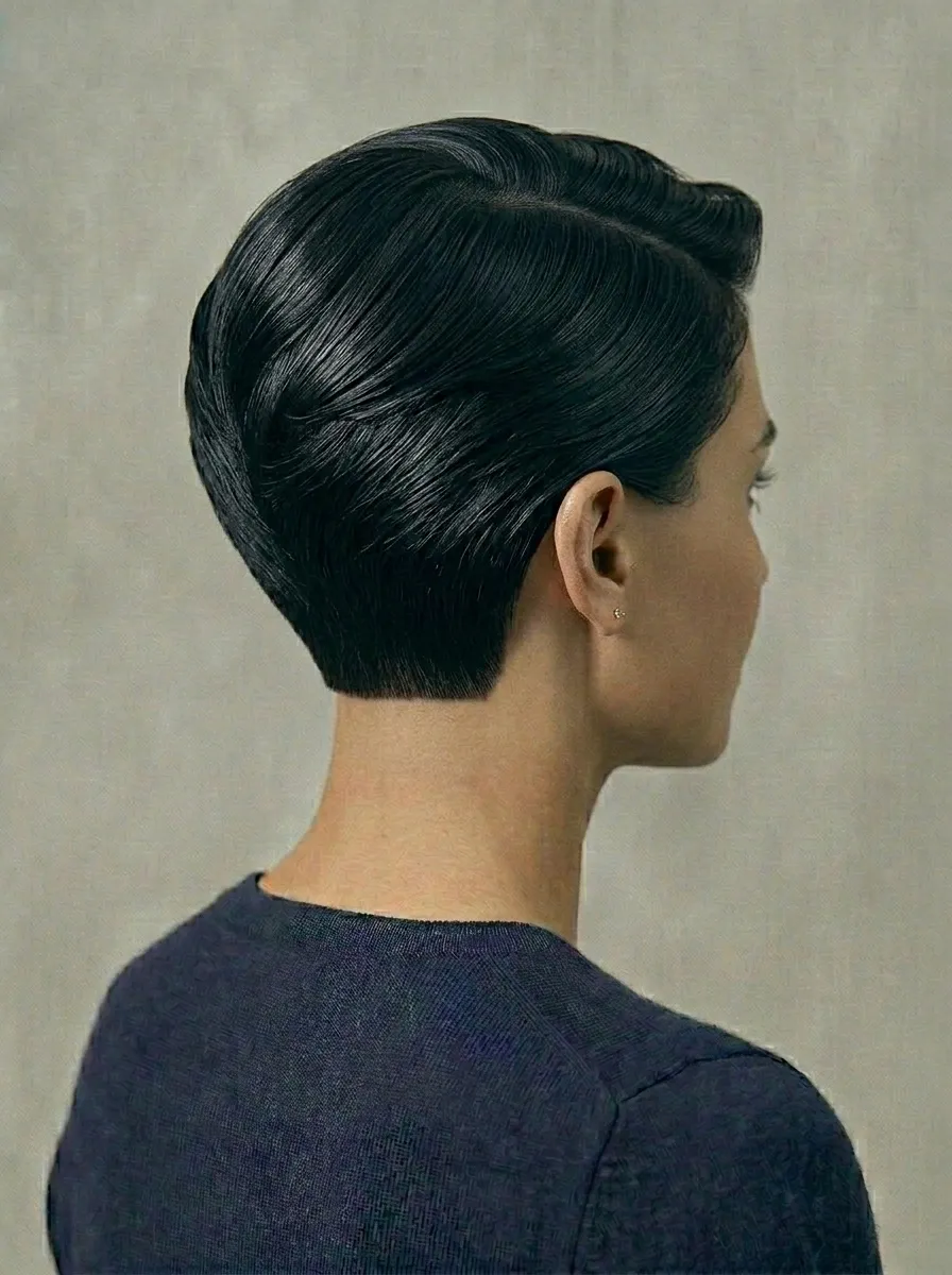 Sleek Black Pixie With Controlled Top