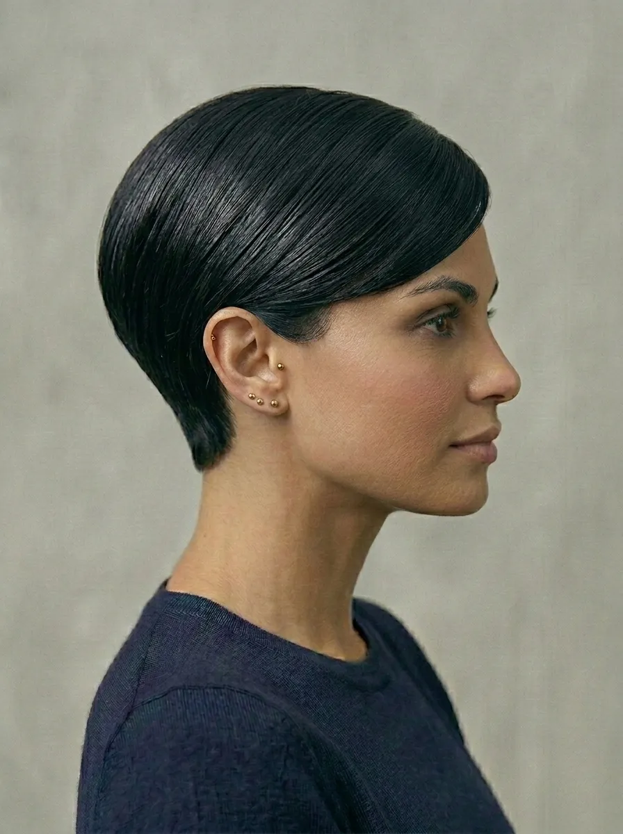 Strong-Line Black Pixie With Matte Styling