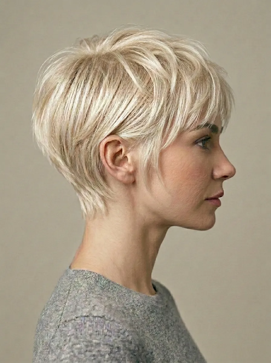 Softly Layered Platinum Pixie
