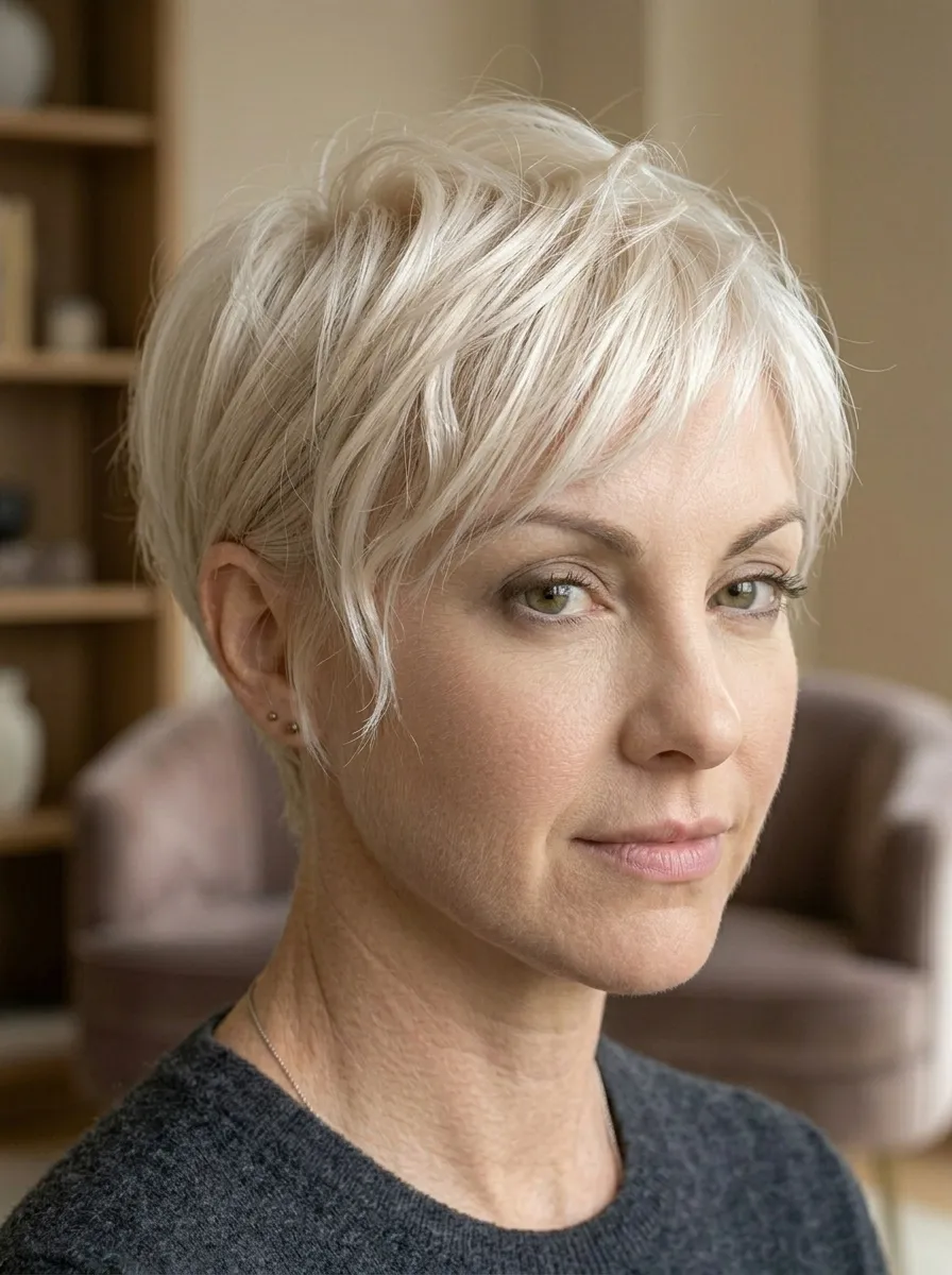 Bright Blonde Pixie with Longer Top Sweep
