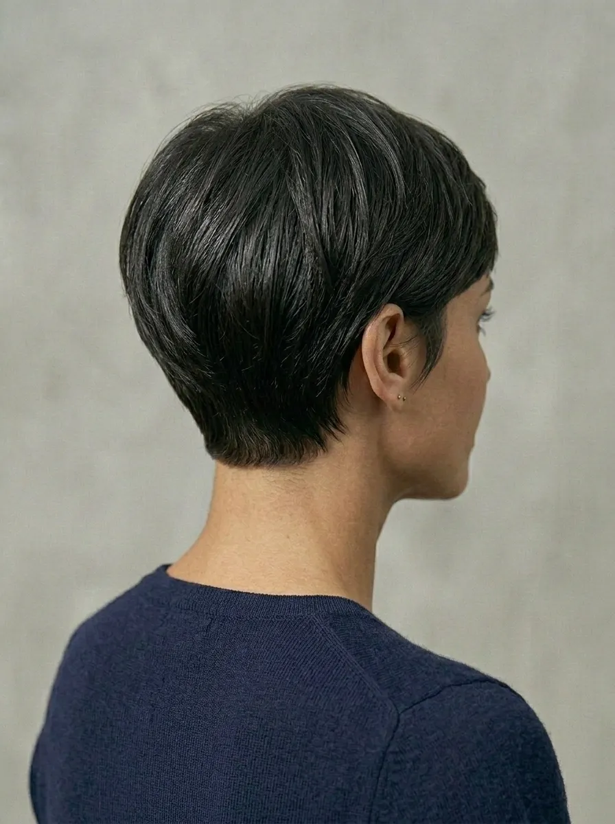 Glossy Jet-Black Pixie With Tapered Nape