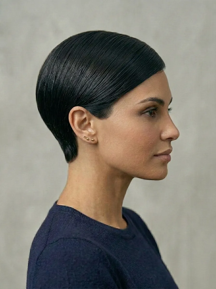 Minimalist Black Pixie With Clean Crown