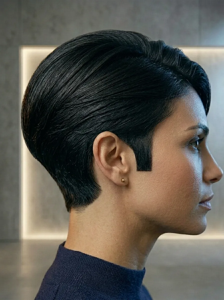 Sculpted Black Pixie With Defined Edges