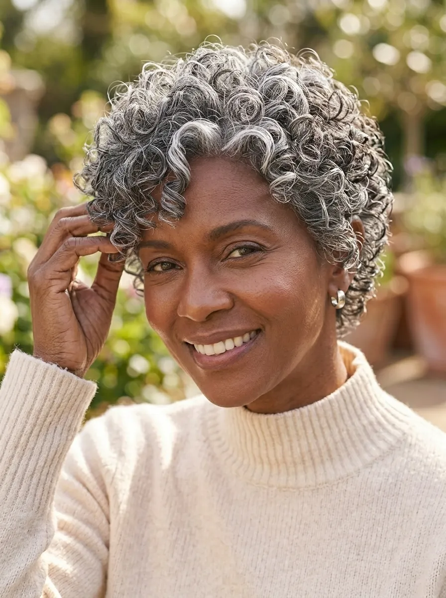 Curly Silver Pixie