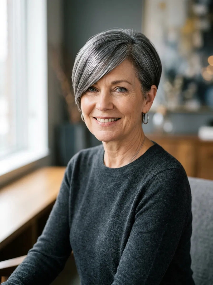 Sleek Pixie with Long Bangs