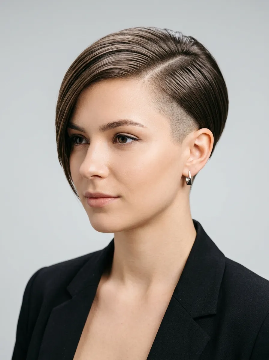 Sleek Side-Part Asymmetrical Pixie
