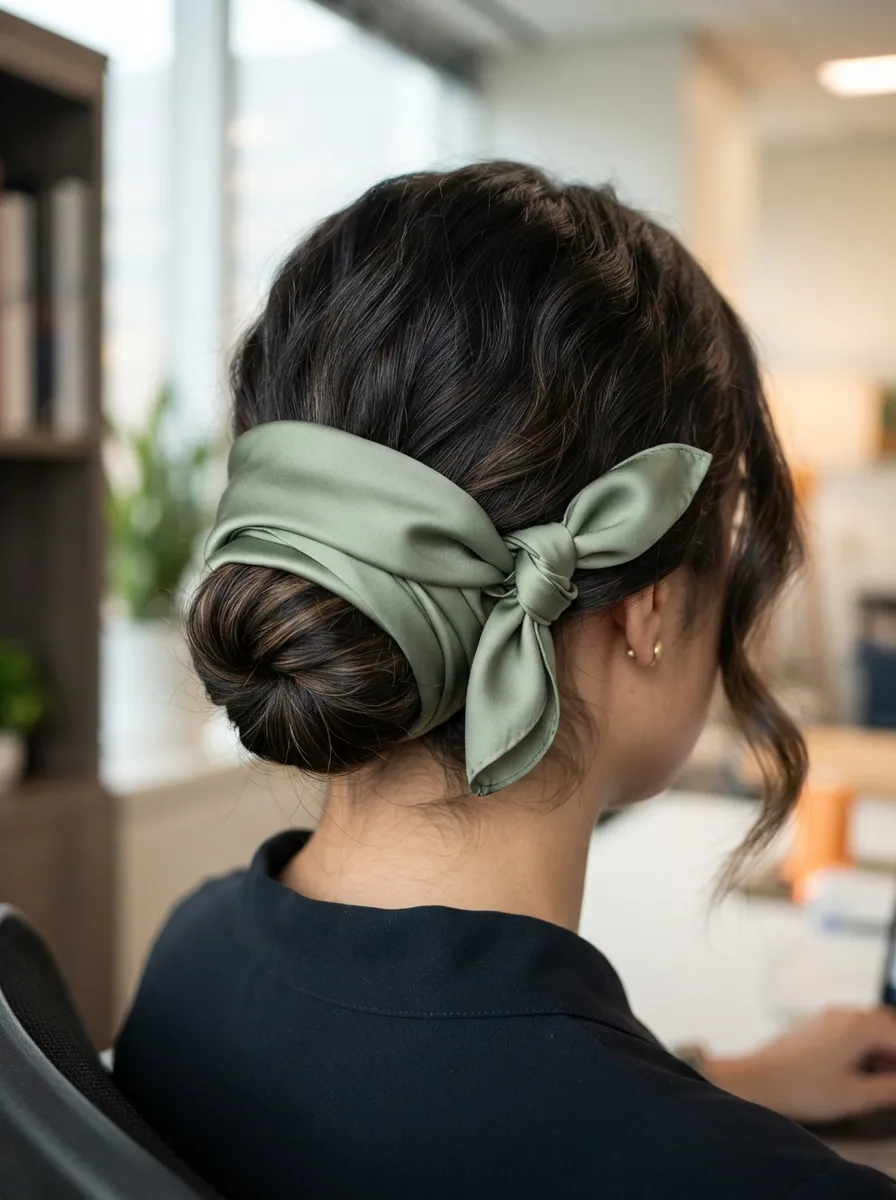 Bun With A Silk Scarf Wrap