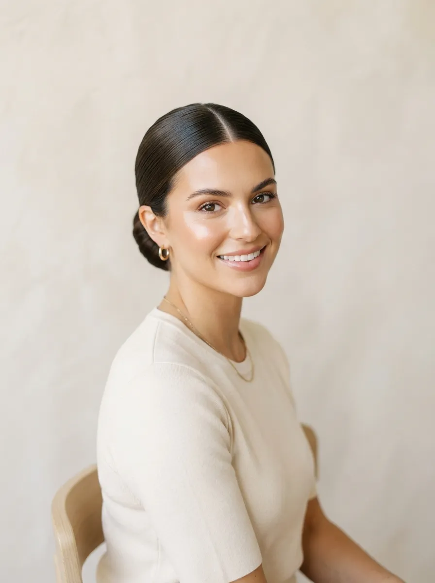 Low Bun with Middle Part
