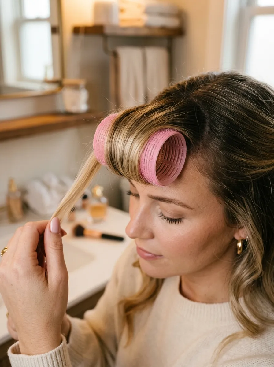Bangs Styled With A Velcro Roller For Volume