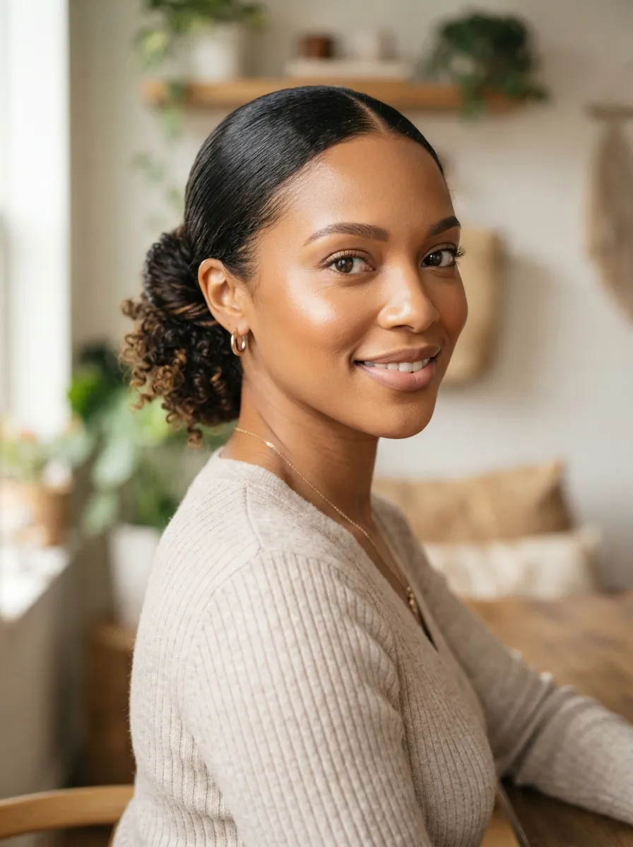 Curly Hair Sleek Bun