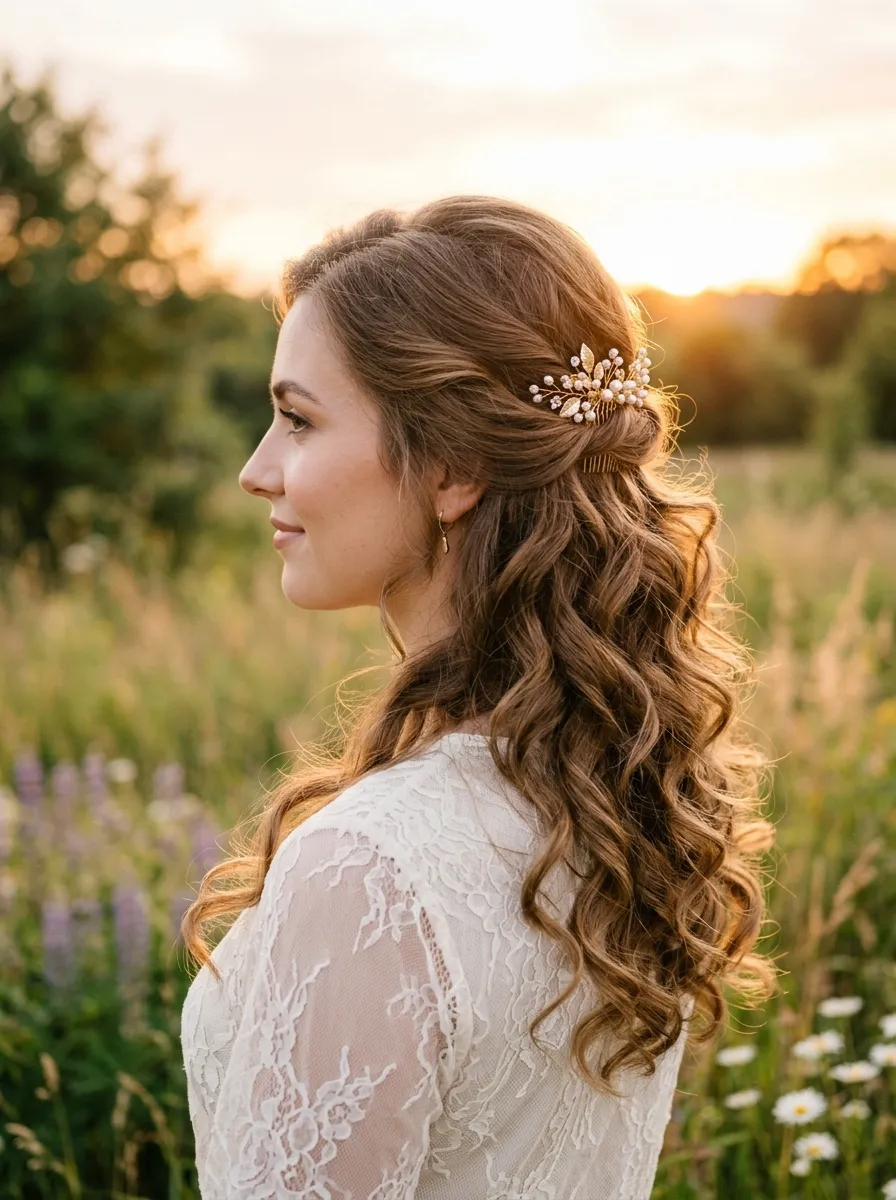 Soft Romantic Curls Half Up