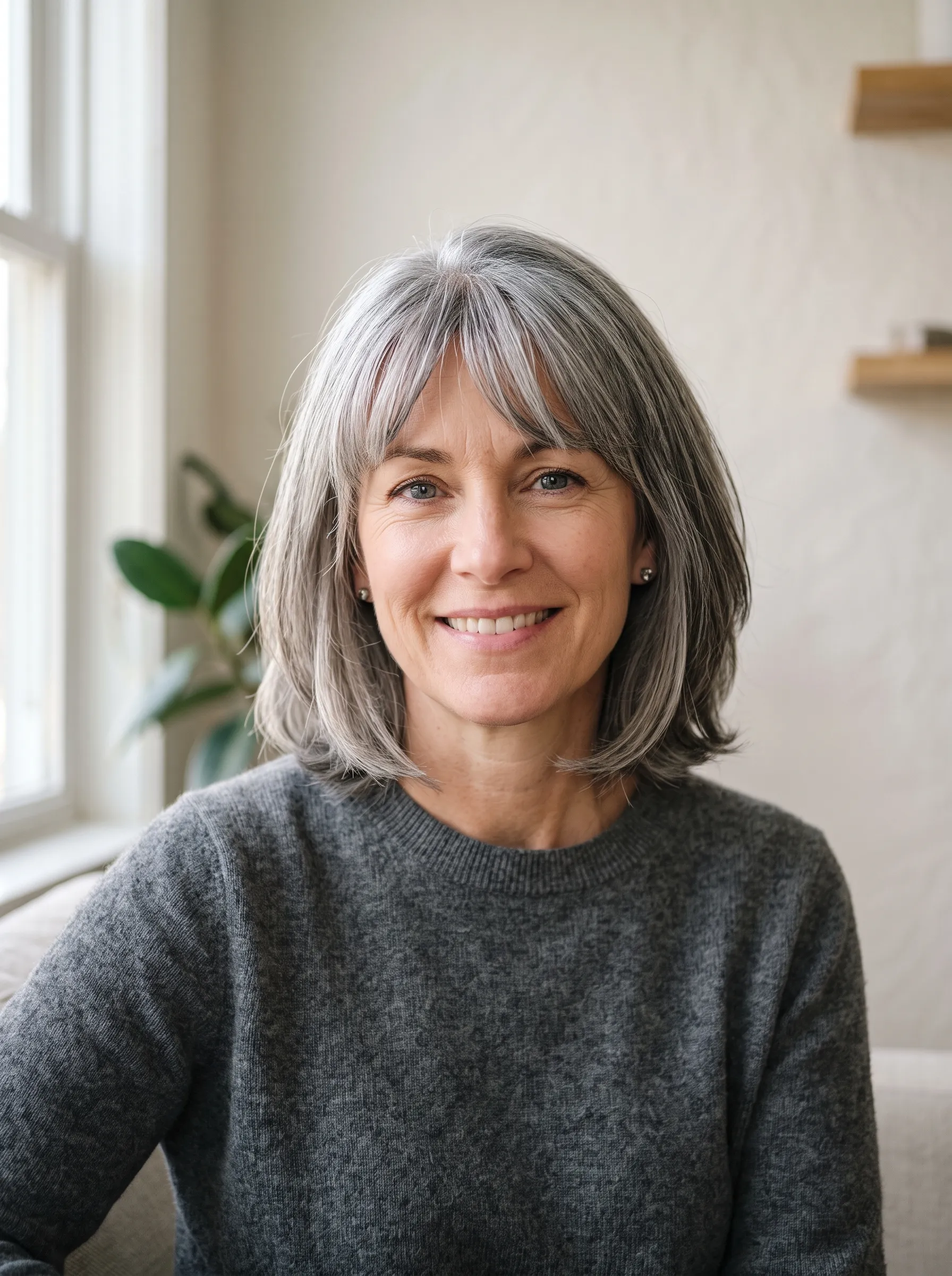 Bangs with Gray Blending Highlights