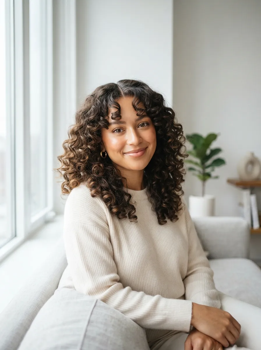 Curly Hair With Curtain Bangs