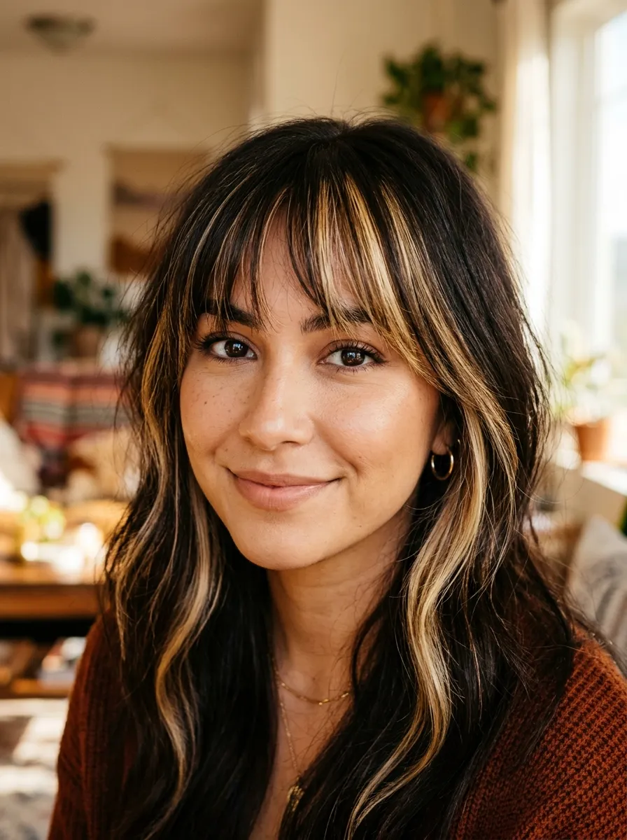 Bangs with Money Piece Highlights