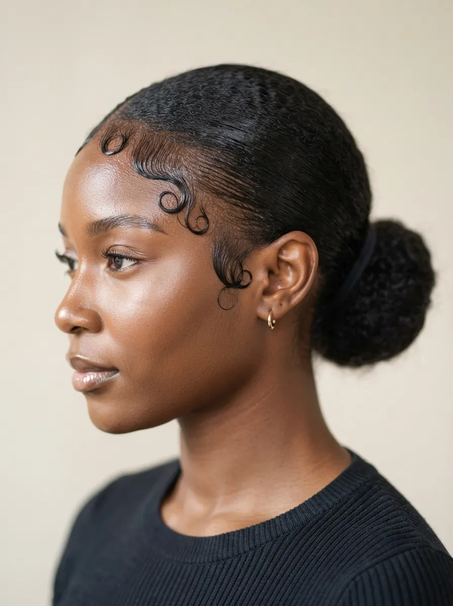 Sleek Bun with Baby Hair Swirls