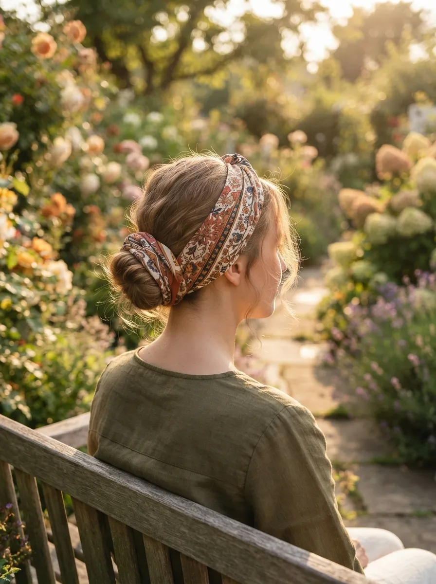 Bandana Wrapped Bun for a Boho Touch