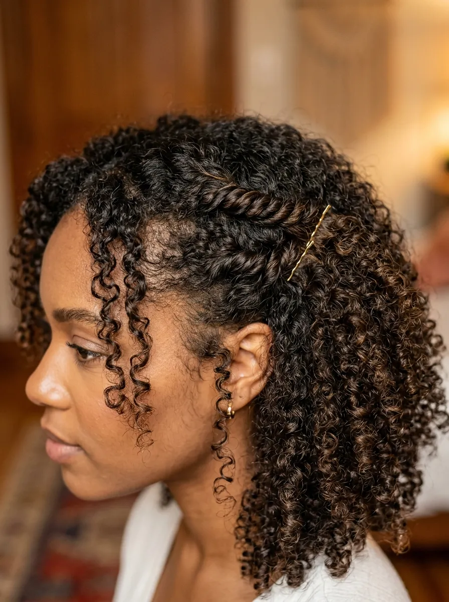 Twisted Half Up Style For Curly Hair