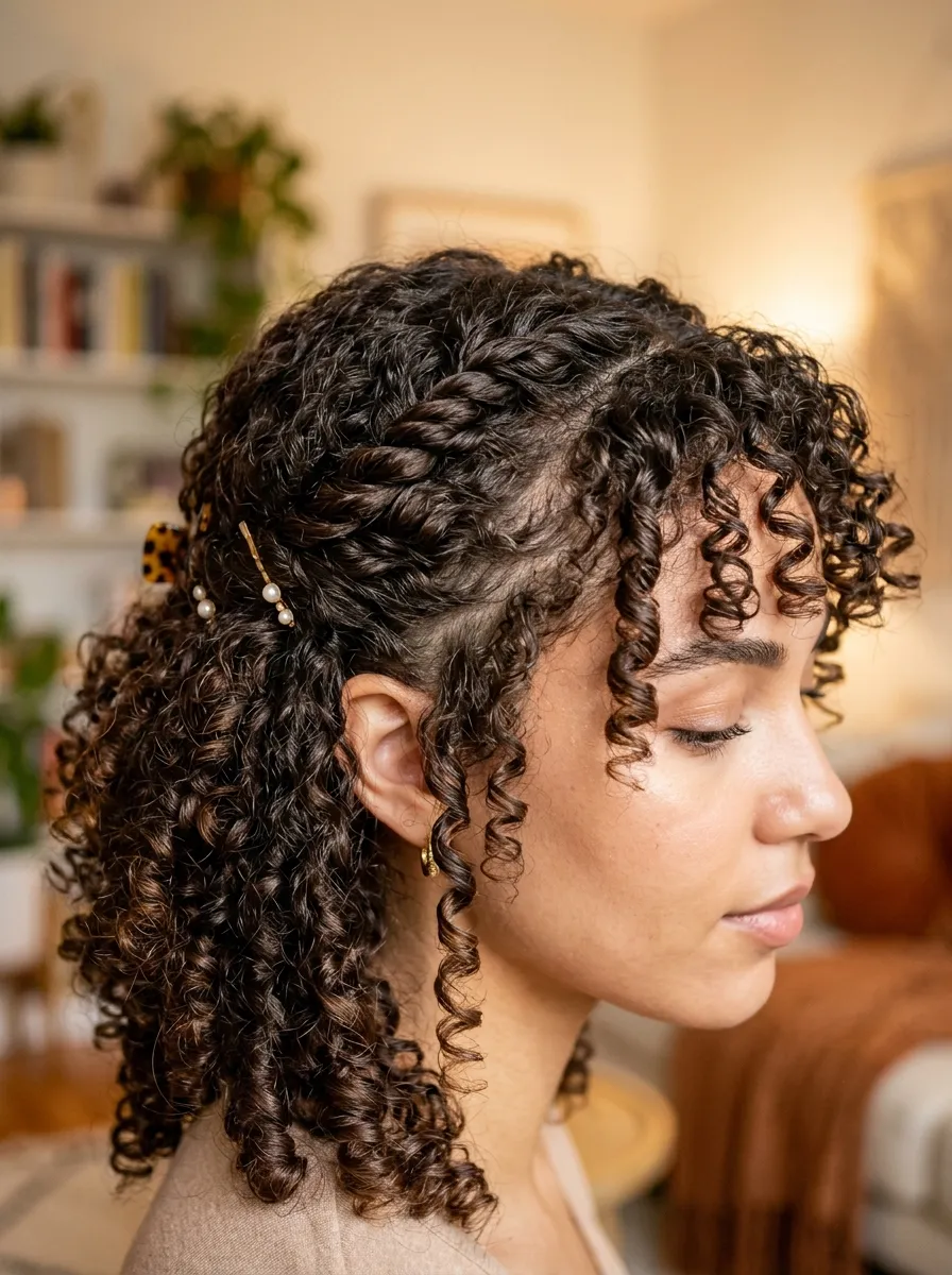 Twisted Half Up Style For Curly Hair