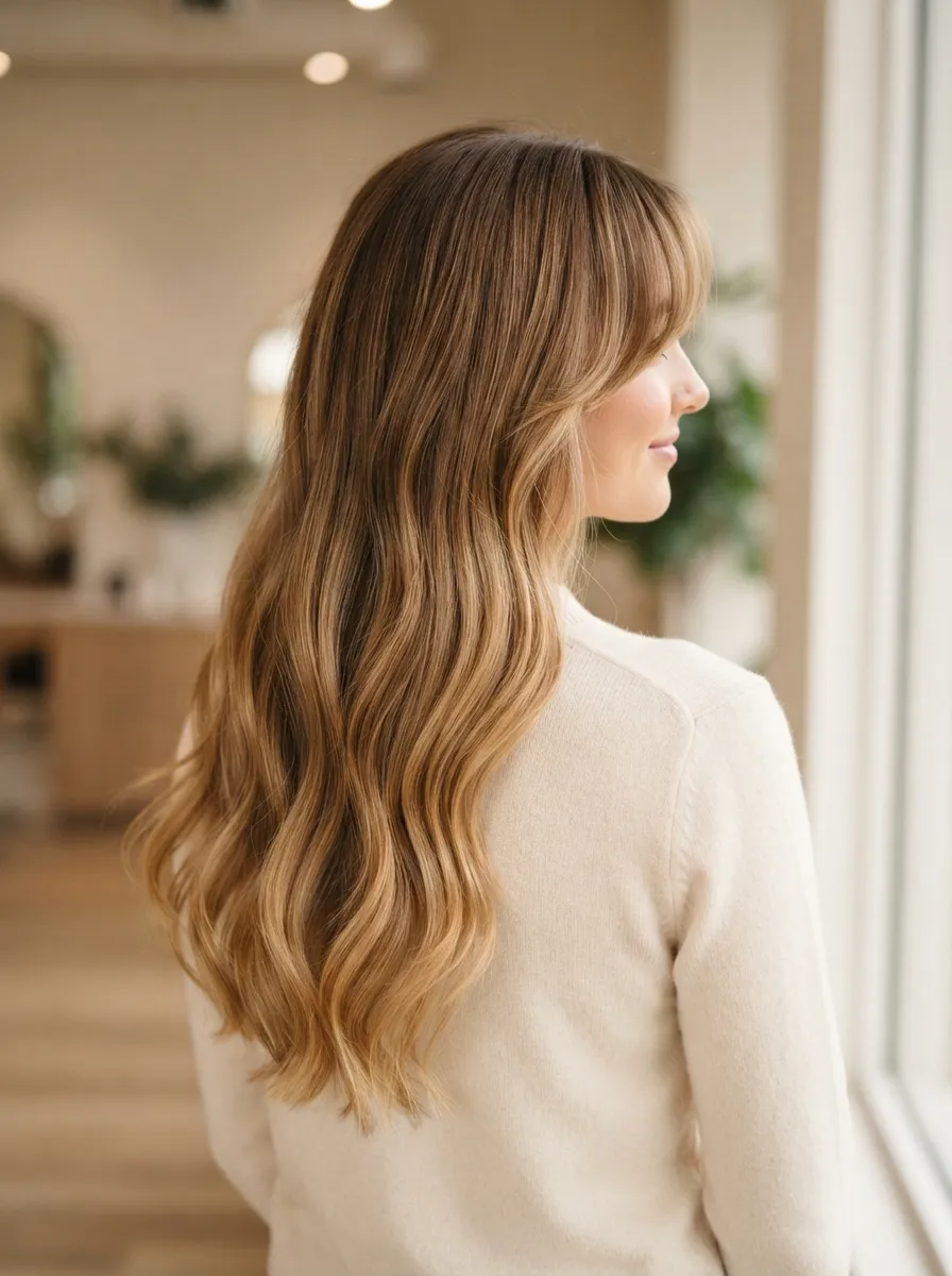 Curtain Bangs with Bronde Color Melt