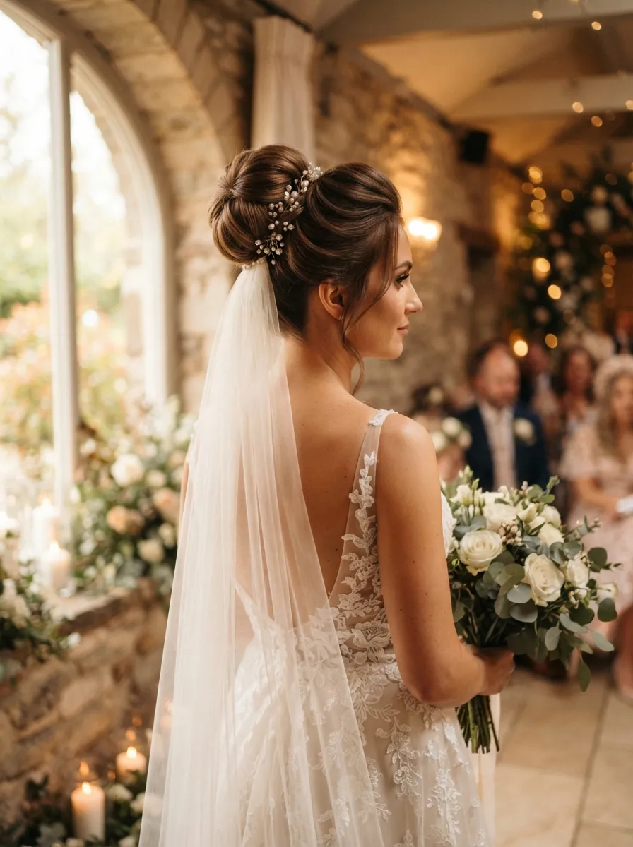 Bridal High Bun With Accessories