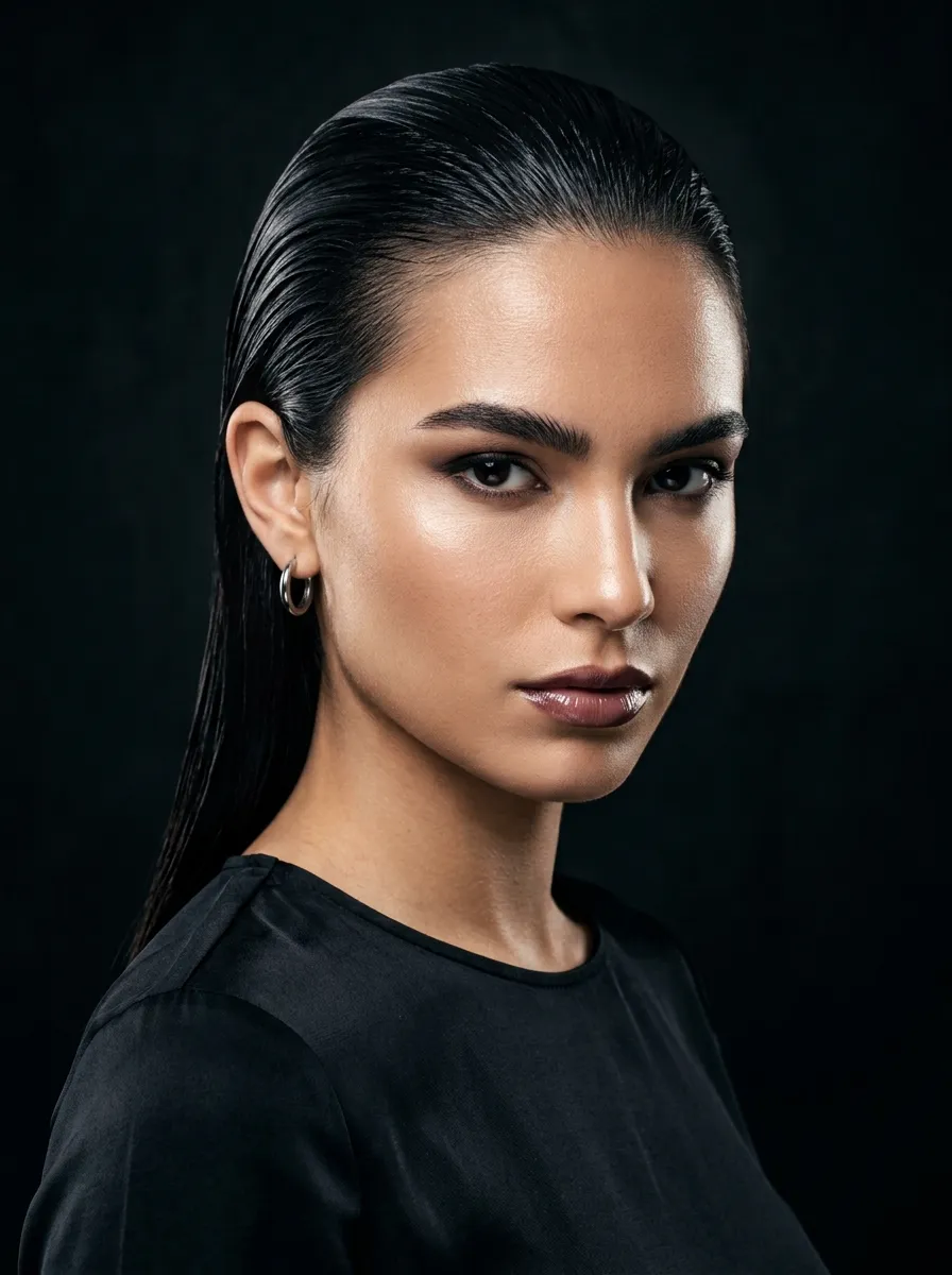Straight Hair Slicked Back Look