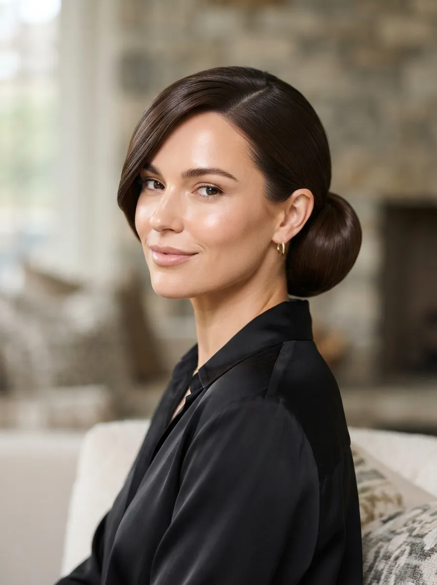 Sleek Bun with a Middle Swoop