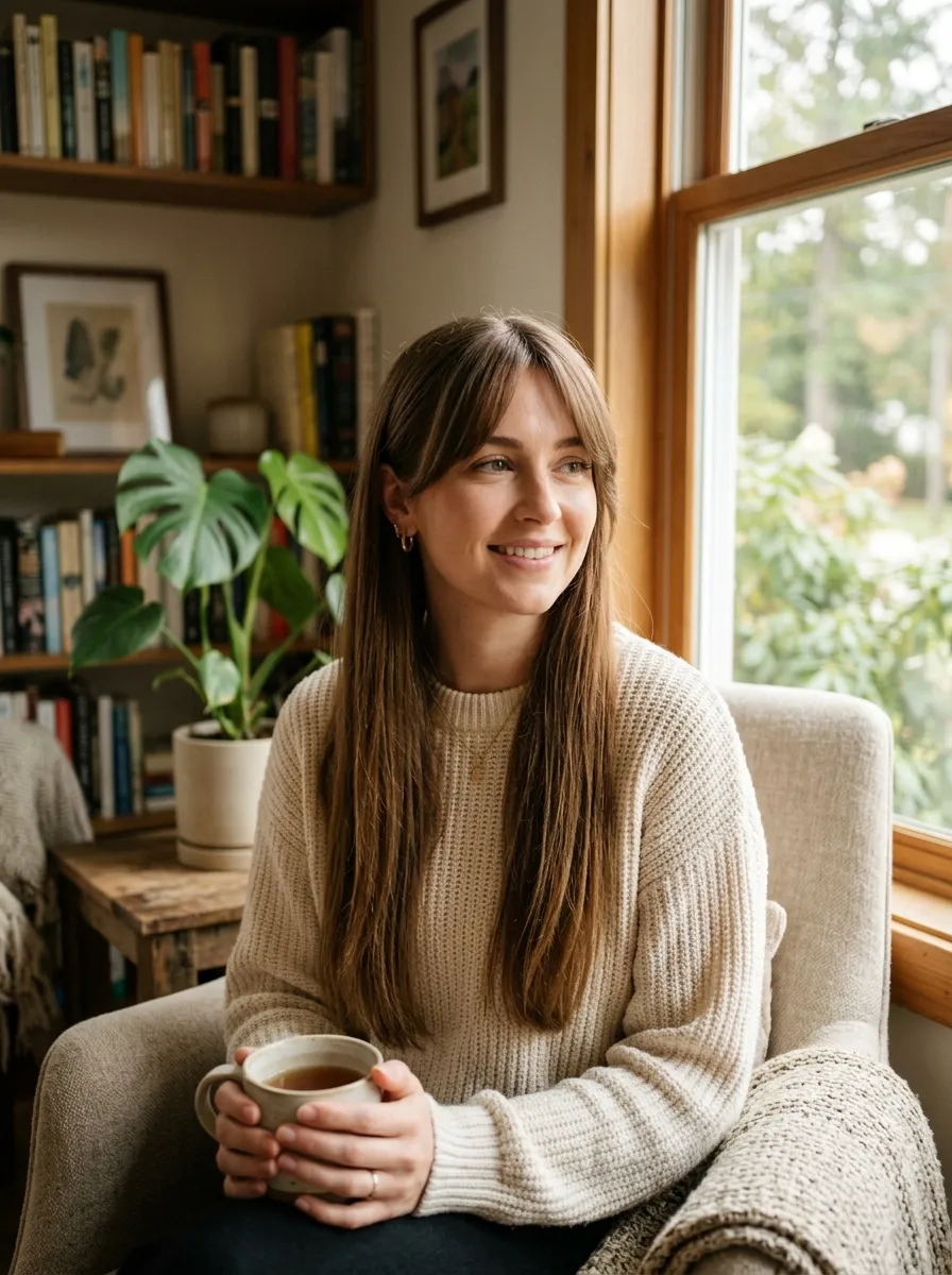 Straight Hair With Curtain Bangs
