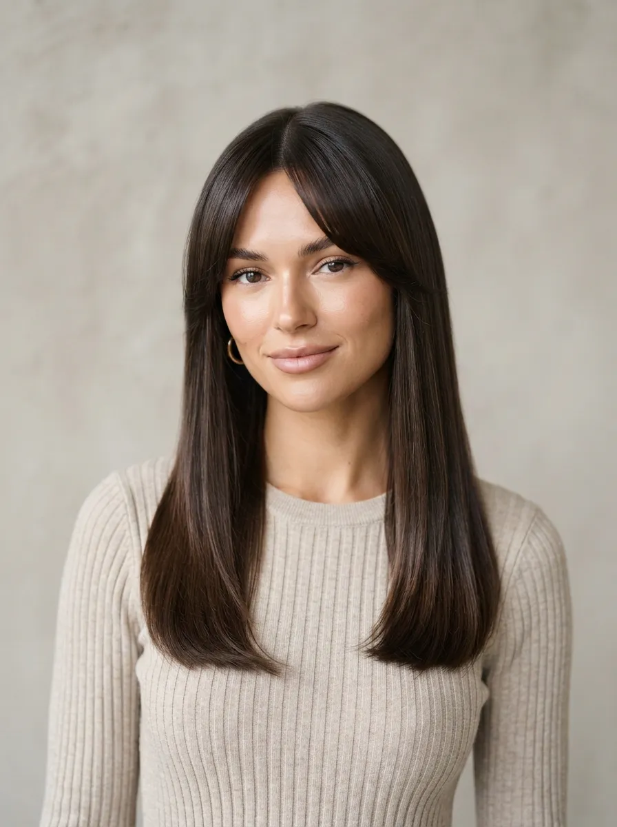 Curtain Bangs With A Sleek Straight Style