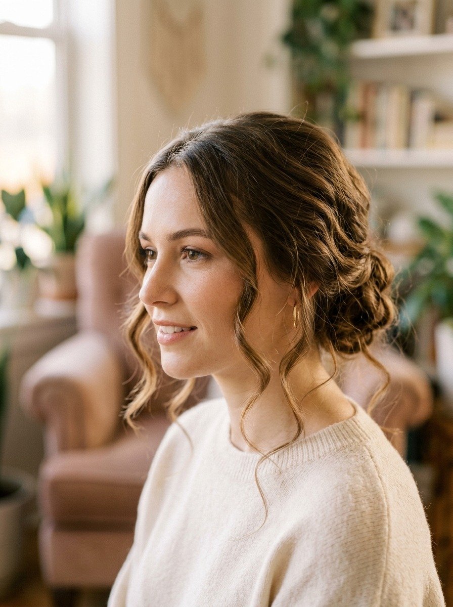 Wavy Updo With Loose Pieces