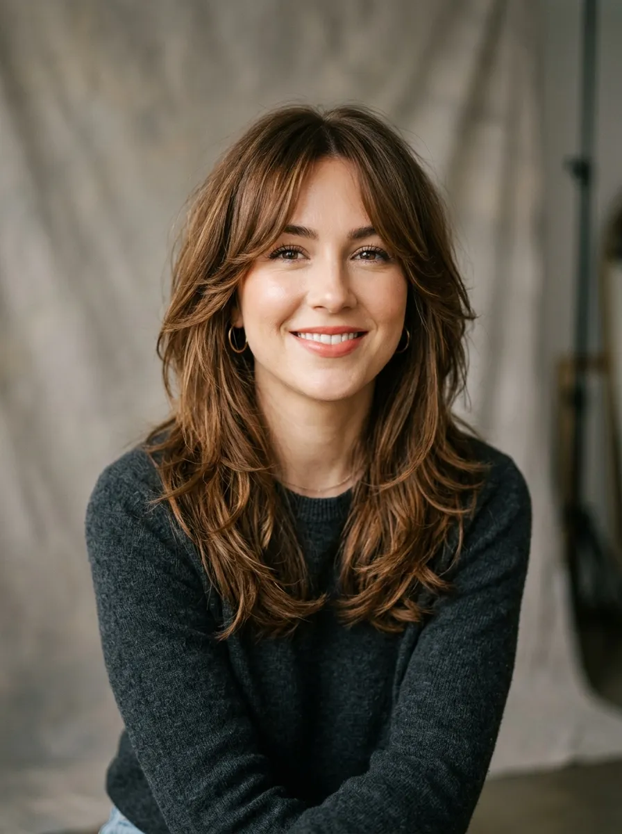 Curtain Bangs With Face Slimming Layers