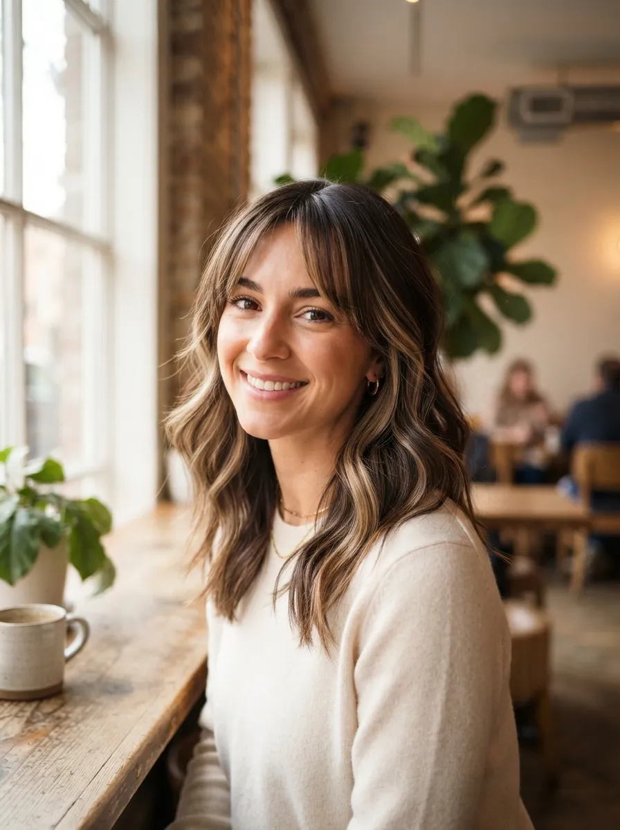 Curtain Bangs With Face Framing Highlights