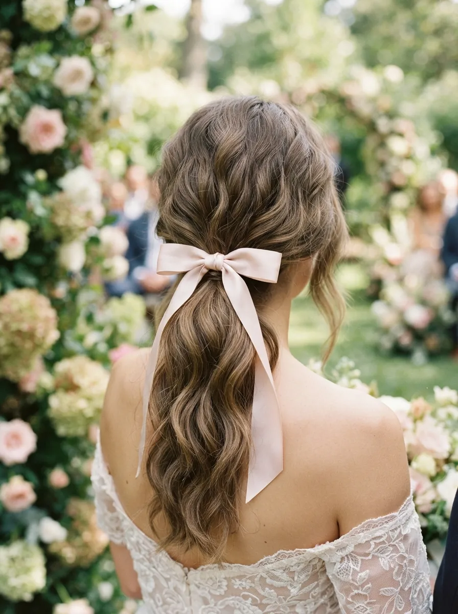 Low Ponytail With a Center Bow
