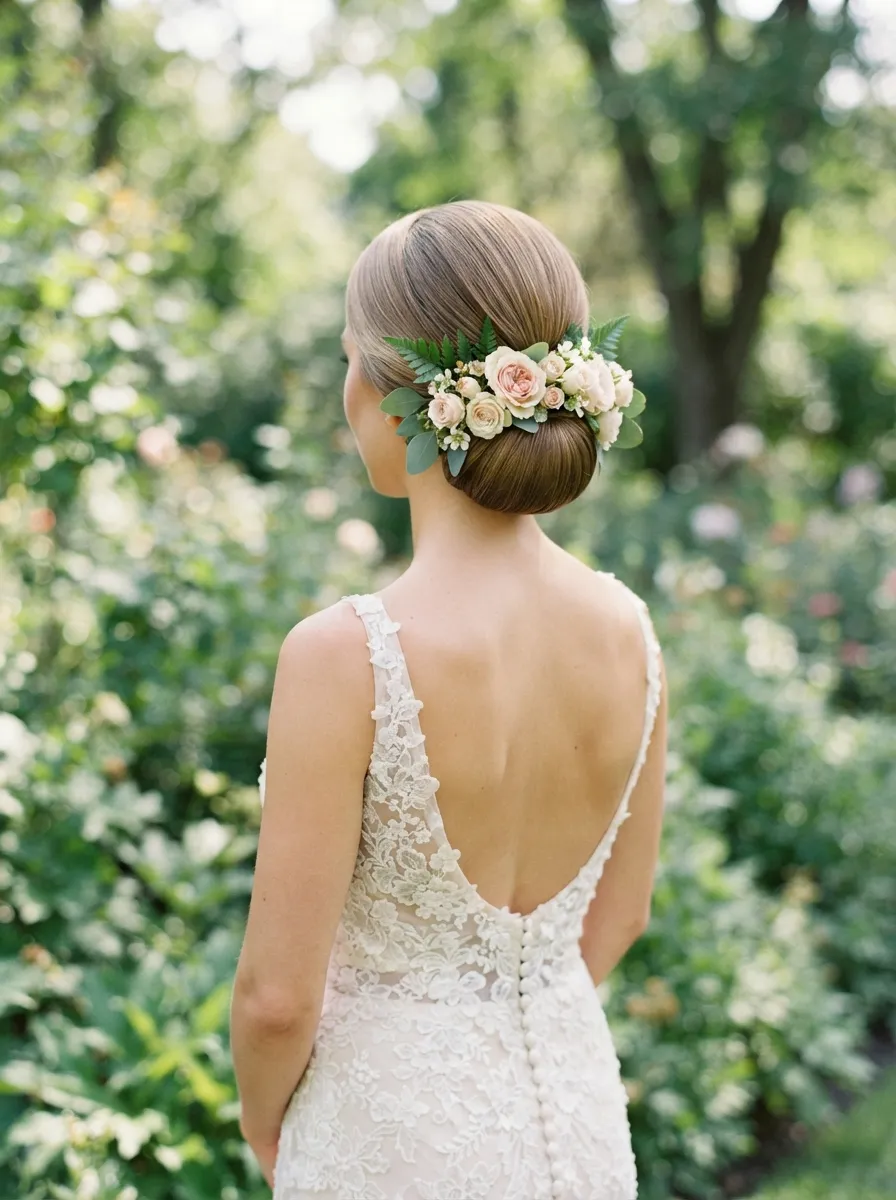Bun With Fresh Floral Cluster