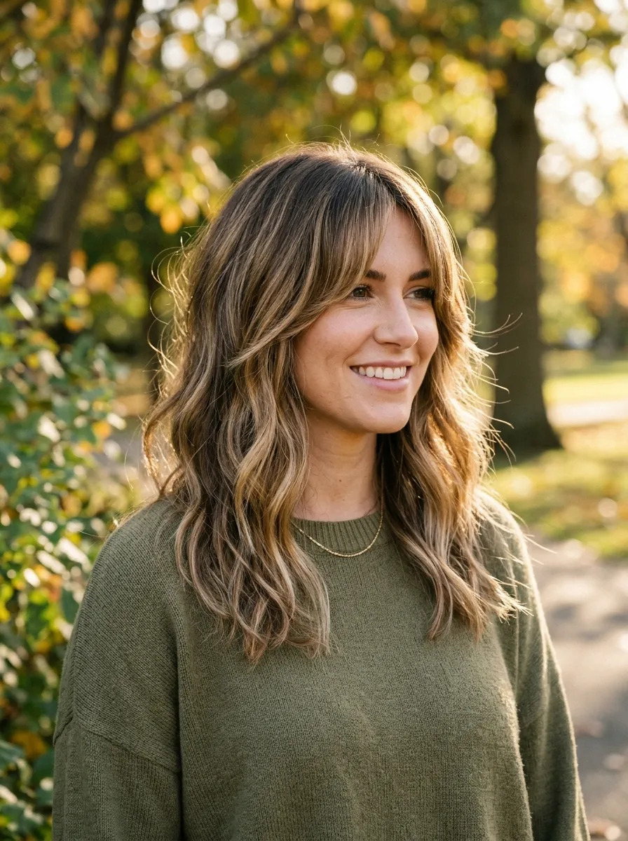 Curtain Bangs With Face Framing Balayage