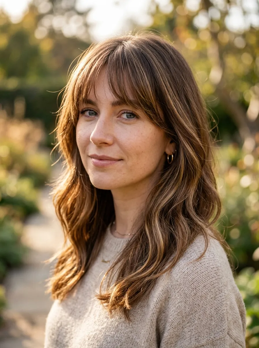Bangs With Face Framing Balayage