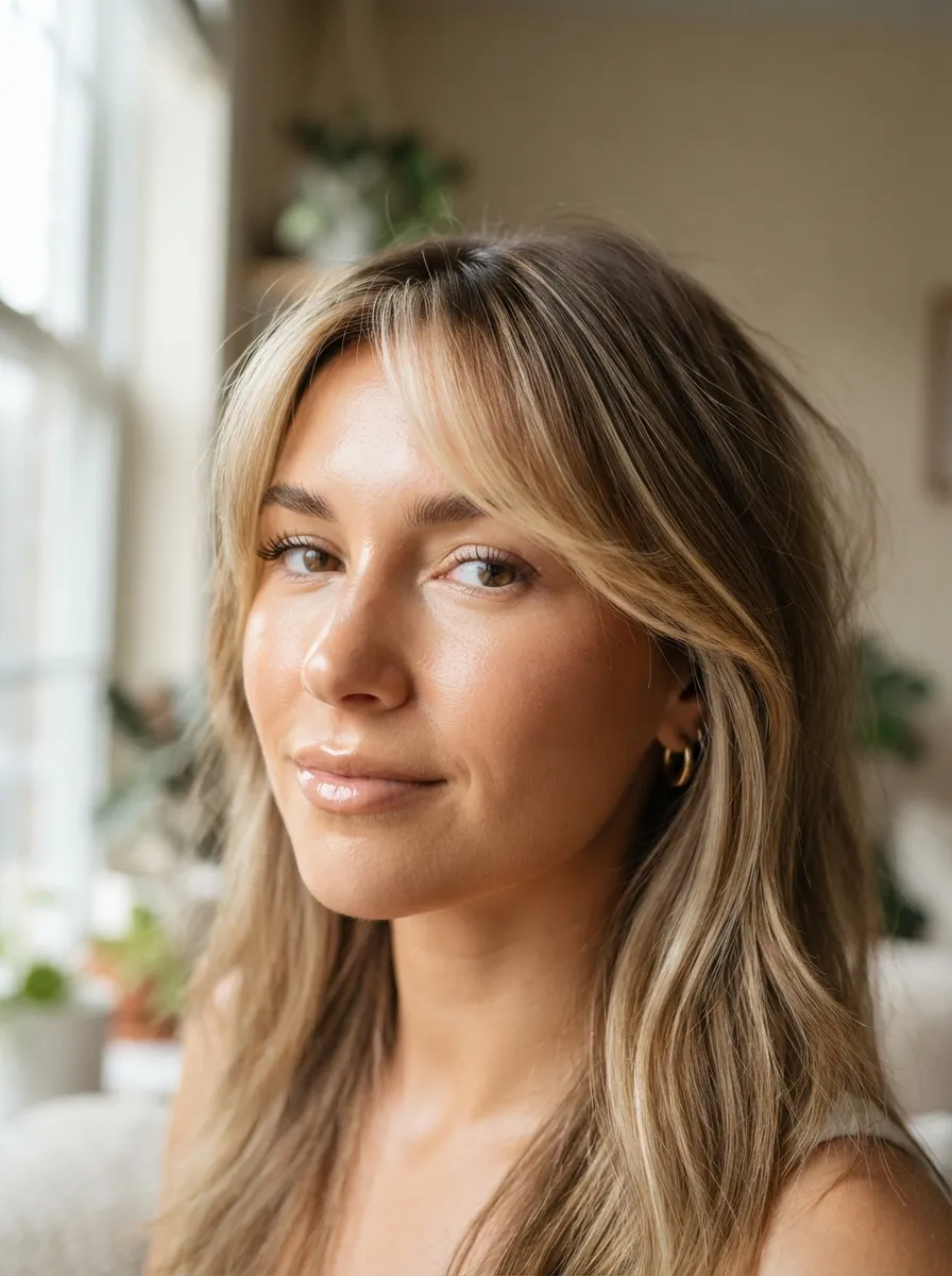 Side Swept Bangs with Highlights