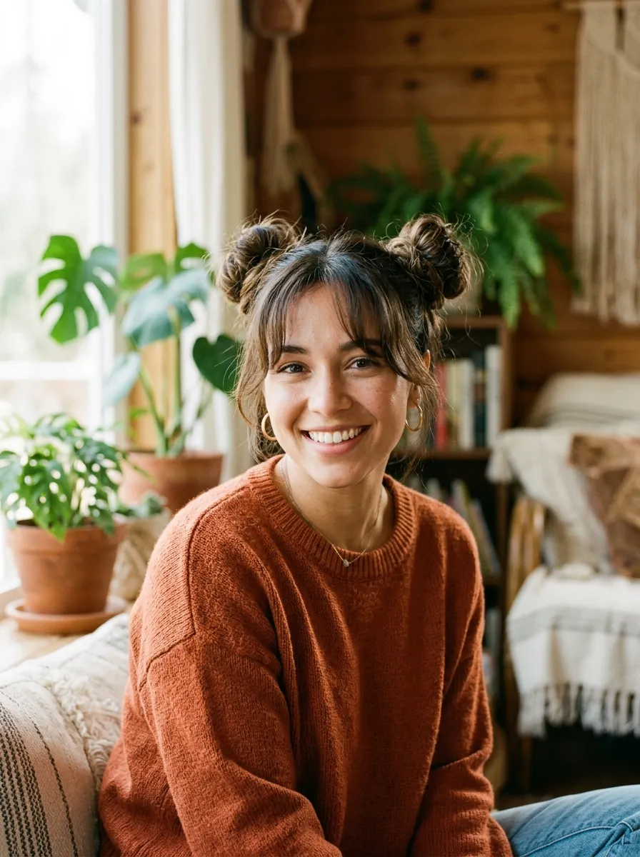 Bottleneck Bangs With Space Buns